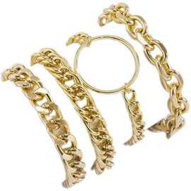 Chunky Chain Bracelet for Women Charm Bracelet for Women Flat Cable Chunky Chain Bangle with Circle Set of 4 (Gold, One Size)