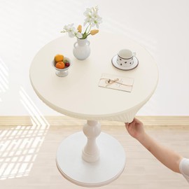 Jeloris Fitted Vinyl Round Tablecloth with Elastic Edge, Waterproof Wipeable PVC Table Cover, for Indoor Outdoor Use (Ivory, 48 inch)