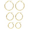 JewelryWe 3Pairs Hoop Earrings Set Gold/Silver Plated Stainless Steel Twisted