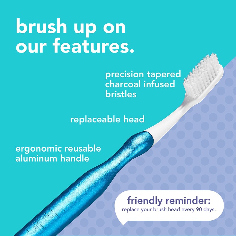 hello Manual Adult Toothbrush With Reusable Blue Modern Aluminum Handle