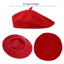FUIPVGI 2 Pcs Adult Wool Beret Hat, Solid Color French Style Berer Hat Beanie Women Vintage French Beret, Unisex Soft Warm Outdoor Vintage Artist Hat for Most People, One Size (Red)