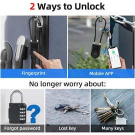Cable Lock eLinkSmart Cabinet Combination Padlock 38cm Steel Cord Lock with Fingerprint Phone App Waterproof for Outdoor Travel Gate Fence Door Gym Locker Black