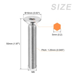 METALLIXITY 5pcs M8x50mm Flat Head Countersunk Machine Screws 304 Stainless Steel Socket Head Bolts for Machinery Furniture DIY
