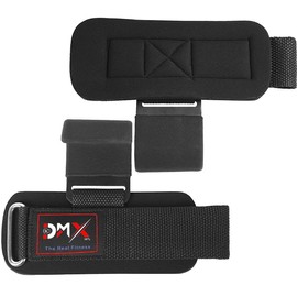 DMX INTL Weight Lifting Power Hooks Grip Heavy Duty with Wrist Straps for Pull Ups Power Lift Deadlift Weightlifting 8 mm Thick Padded Neoprene Gym Fitness Workout Gloves (Pair) (Black)
