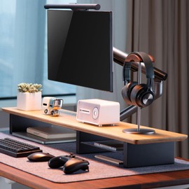 IVE Design Walnut Monitor Stand for Desk (44 Inch) Large Monitor Stands for 2 Monitors, Desk Shelf for Top of Desk Walnut Monitor Shelf
