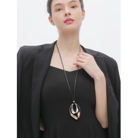 GelConnie Leather Necklace for Women Round Wooden Pendant Long Leather Choker Vintage Sweater Necklace Gold Chunky Boho Necklaces for Women, Faux Leather, No Gemstone