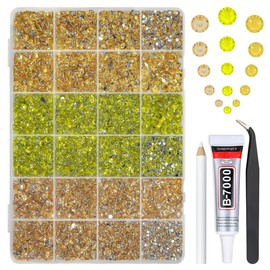 qiipii 2mm-6mm 3 Color Yellow Series Crystal Resin Rhinestones w B7000 Jewelry Glue for Bedazzling Crafting Flatback Stones Gems Diamonds for Nails Face Eyes Makeup Tumblers Bottles Crafts Clothes
