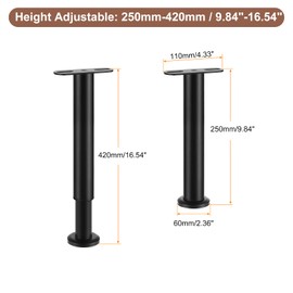uxcell 4 Set 16.54 Inch Total Height Adjustable Metal Bed Frame Center Support Legs, Bed Frame Replacement Legs with Wide Base, Bed Sofa Furniture Slat Support Legs, Black