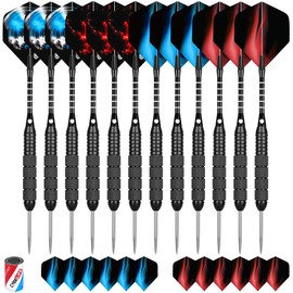 CyeeLife 12 Pack Steel Tip Darts, Professional Metal Dart Set with 12 Premium Aluminum Shafts and 4 Style PET Flights and Sharpener,22 Grams