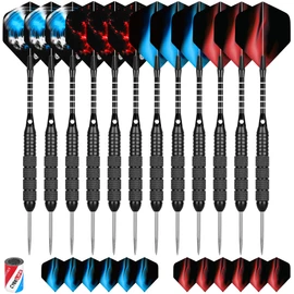 CyeeLife 12 Pack Steel Tip Darts, Professional Metal Dart Set with 12 Premium Aluminum Shafts and 4 Style PET Flights and Sharpener,22 Grams