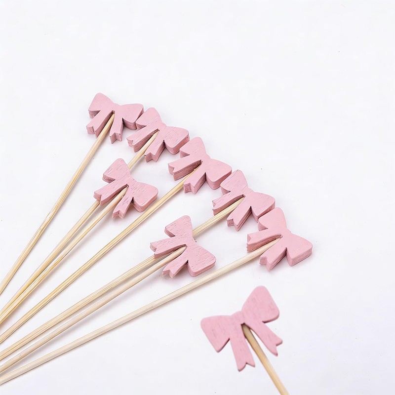 100 Pack Easter Cocktail Toothpicks for Appetizers Natural Bamboo Bow