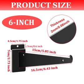 24Pack Slatwall Shelf Brackets 6 Inch, Heavy Duty Shelf Bracket for Slat Wall, Black Metal Slatwall Accessories, Slat Wall Shelf Bracket with Lip for Slatwall Panels Shelves Display Home Commercial