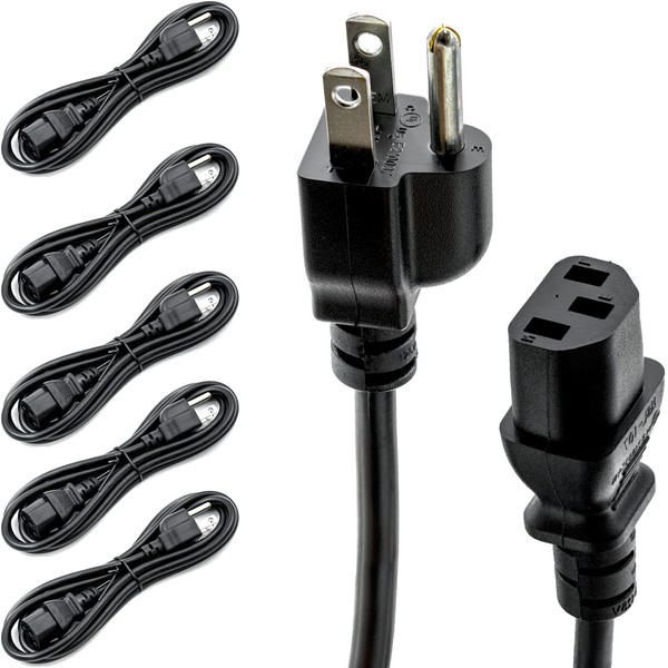 UL Approved (10FT 18/3-5PK) Universal Computer Monitor Power Cord, IEC