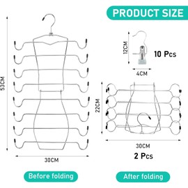 2 Stück Folding Kleiderbügel Platzsparend, Drehbar Platzsparender Kleiderbügel, Kann Bis Zu 16 Stück Aufnehmen, 10 Stück Heavy-Duty-Hänger-Clips Haken, Kleiderschrank Organizer