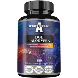 DGL + Aloe Vera (Licorice + Aloe Vera Powder) 480 mg - 180 Vegan Capsules - 6 Months Supply - Digestive and Resilience Support Supplement - by Apollo's Hegemony