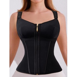Women's Solid Color Shapewear  Top, Lady Tummy Control Shaper, Women's Shapewear for Daily Wear:_Black_M