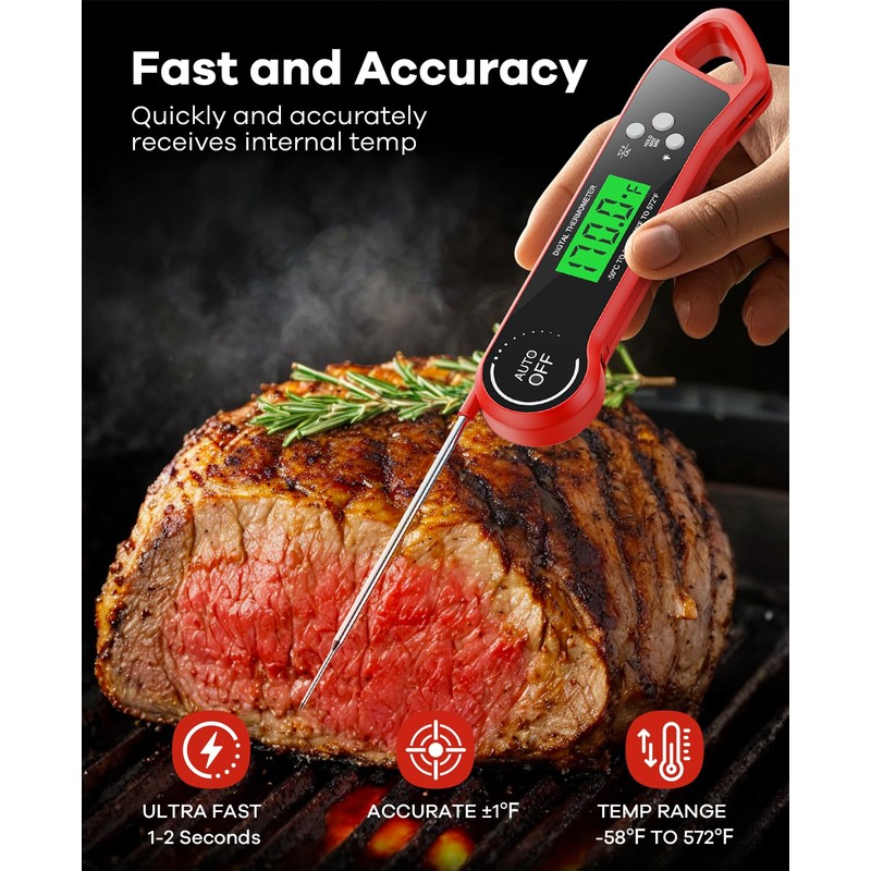 SILVLF Meat Thermometer Digital, Instant Read Thermometer with Backlight, Calibration