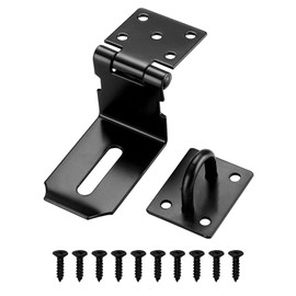 Zreneyfex Door Hasp Latch Lock, 4 Inch 90 Degree Stainless Steel Padlock Hasp Clasp Door Lock Latch Pocket Door Lock for Barn Door, Cabinet, Drawer, Matte Black