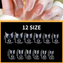 480PCS Nail Tips, 240 Short Almond and 240 Square Gel Nail Extension Half Cover, Clear False Nails for Nails Extensions, Builder Gel, DIY Manicure and Professional Use, 12 Sizes