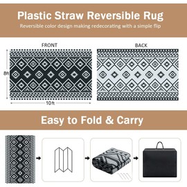 LILIOFFIC Outdoor Rug Waterproof 8x10 ft Outdoor Carpet Patio Rug Mat Reversible RV Camping Rug Plastic Straw Rug Outside Outdoor Area Rug for Patio Deck Balcony Backyard Picnic Beach