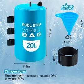 2PCS Pool Ladder Weights 20L Universal Pool Step Weights Sand Bag Waterproof 500D PVC Swimming Pool Stair Weights for Above Ground and Inside Pool with 2 Nylon Handles and 1 Funnel Light Blue