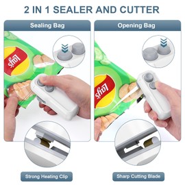 Ankilo 2 in 1 Mini Bag Sealer, Easy Seal Bag Sealer, Plastic Bag Sealer, Portable Heat Vacuum Sealer, Rechargable for Plastic Bags Chip Bags Food Storage Fresher for Longer