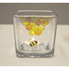 Honey Bee Honeycomb Yellow Hand Painted Stained Glass Square Candle