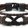COOLSTEELANDBEYOND Black Infinity Love Number 8 Brown Leather Bangle Bracelet