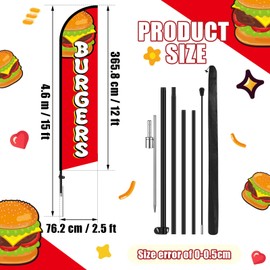 Fanfanwin Burgers Feather Flag with Pole Kit 15 ft Banner Sign for Business Advertising Feather Flag Sign with Flagpole for Outside Garden Business Store Party