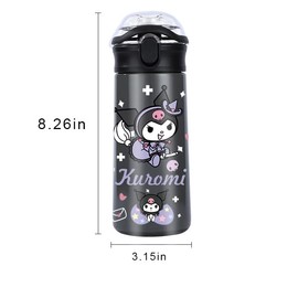 Kawaii Water Bottles Cute Stainless Steel Water Bottles with Straw, Kawaii Insulated Bottle Cartoon Cup Girls Thermos for Boys Girls,18.6oz
