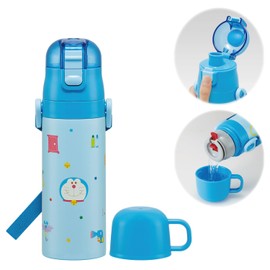 Skater SKDC4 Children's Stainless Steel Water Bottle, 2-Way Direct Drinking, 16.5 fl oz (470 ml), Cup Drinking, 15.2 fl oz (430 ml), Kid-friendly Lightweight Type, Gingham, Thermal, Cold Insulation,