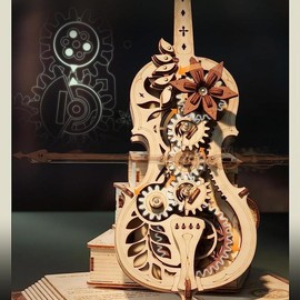 ROBOTIME Wooden Music Box Puzzles for Adults AMK63 Magic Cello, 3D Wooden Puzzles for Adults/Teens Wooden Model Kits to Build, House Warming Musical