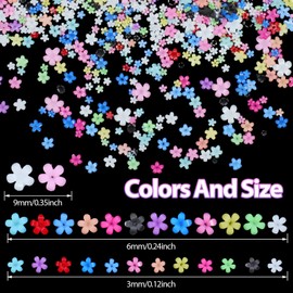 Uotey Uotey 3D Color Tiny Flowers Charms for Nails, Acrylic Spring Blossom Tiny Flower Nail Art Charms with Metal Golden Caviar Beads for Nail Art DIY Manicure Jewel Accessories