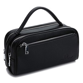 Hana Genuine Leather Second Bag, Clutch Bag, Clutch Type, Second Bag, Men's, Mini Leather, Large Capacity, Double Zipper, Men's Pouch, a-3