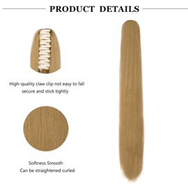 Cybelleza 22inch Ponytail Hair Extensions Ponytail Claw Jaw on Long Straight Pony Tails Clip in Hair Extensions Synthetic Hair pieces for Women (Dark Blonde)