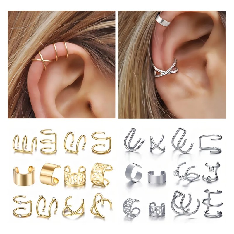 Aretes Savefree Ear Cuff 36pcs Sin Perforación Aleación Zinc Plateado