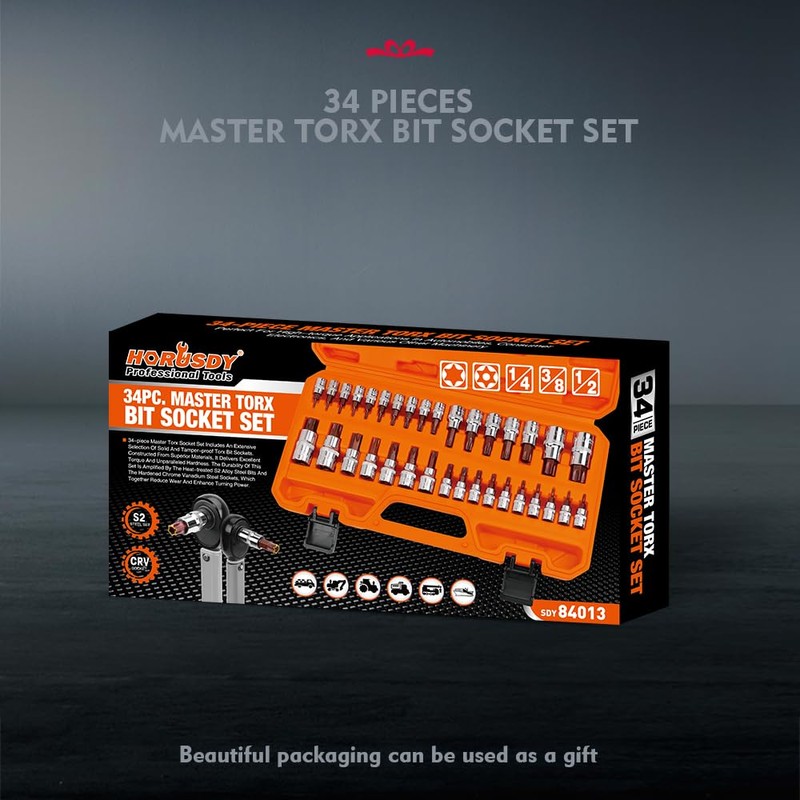 HORUSDY 34-Piece Master Torx Bit Socket Set, Premium S2 Alloy