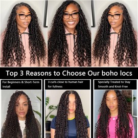 Enbeautiful Boho Faux Locs Crochet Hair 9 Packs 24 Inch Pre-Looped Goddess Soft Locs with Curly Ends Bohemian River Loc Crochet Hair Extensions for Women, 4#