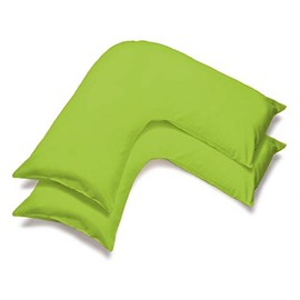 mFabrics Pack of 2 | Poly-Cotton Plain Dyed V Pillow Covers | UK V-Shaped Pillowcase Pair (Lime Green)