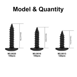 MYHongLe 320 Pcs M3.9 Black Self Tapping Screws for Wood, Metal, Plastic, Torx Pan Head, Mushroom Head, Truss Head