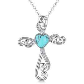 Twoowl Cross Necklace for Women 925 Sterling Silver Turquoise Pendant Cross Necklace Religious Necklace Jewelry Gifts for Women