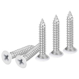 DTGN 100Pcs #8x1 Flat Head Wood Screws, 304 Stainless Steel White Phillips Self Tapping Screws - Good for Woodworking, Furniture - White