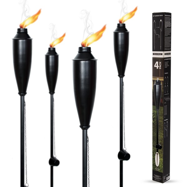 GardenTorches for Outside - Deco Home Pack of 4 Metal Garden Torches Citronella for Outdoor Ambiance - Decorative and Functional Citronella Torches for Patio, Lawn, and Backyard-Black