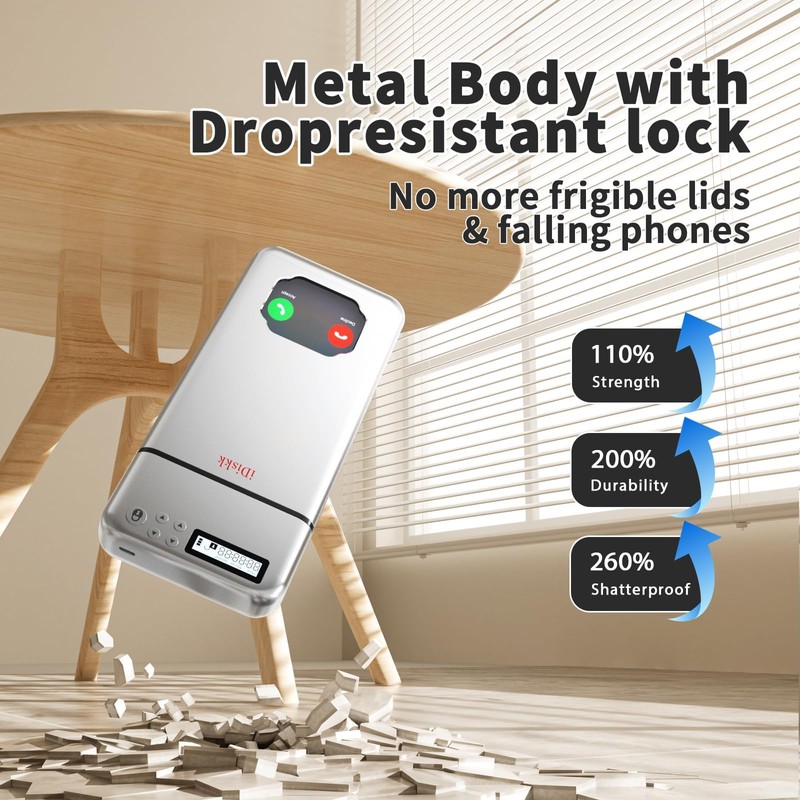 iDiskk Silver Metal Timed Phone Lock Box, Self-Control Timer Locker