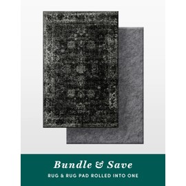 Unique Loom Sofia Collection Area Rug & Pad - Casino Bundle (7' 1" x 10' Rectangle Black/Ivory)