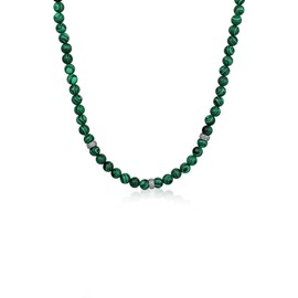Kuzzoi 0108232924 Men's Gemstone Necklace 925 Silver Malachite Stone Beads (8 mm) Stone Chain for Men Length 50 cm, Sterling Silver Gemstone, Malachite