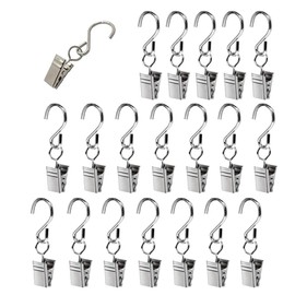 XINGSUI 20pcs Metal Hanging Clip Hooks, Curtain Hooks with Clip, Hook Hanger, Party Light Clip, Decorative Hooks, Towel Clip, Curtain Clip