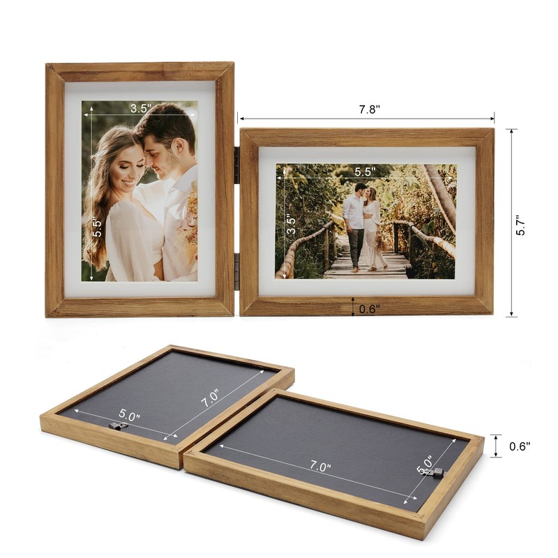 Janreefan Double Vertical & Horizontal Picture Frames Hinged Folding Rustic
