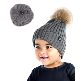 Funky Junque Baby Ribbed Knit Detachable Pom Beanie - Charcoal