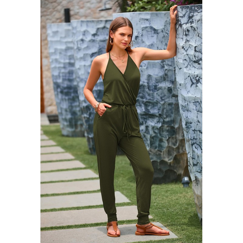 PRETTYGARDEN Women's Summer Casual Jumpsuits Wrap V Neck Sleeveless One